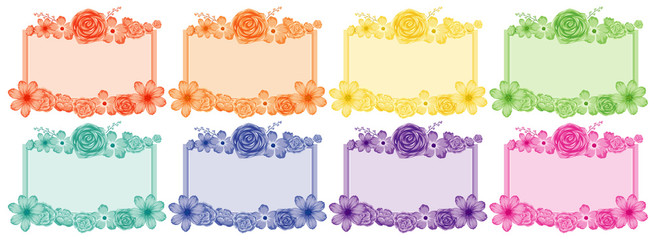 Background design with flower frames in different colors
