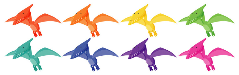 Set of pteranodons in eight colors © brgfx