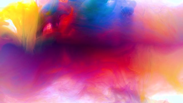4K, Color paint drops in water , abstract color mix , drop of Ink color mix paint falling on water Colorful ink in water, 4K footage,