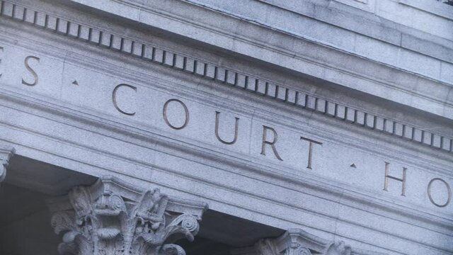 Unites States Court house facade, filmed in 4k raw