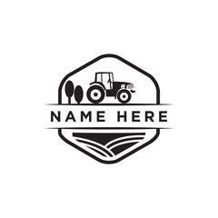 vintage farm tractor logo design vector.  agriculture farmer logo template