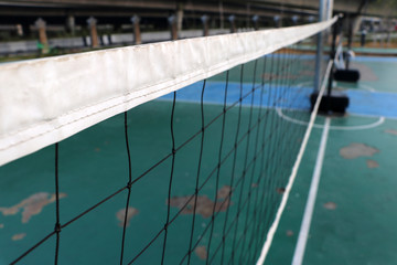 Sport net and white stripe on top with green floor background for play sports.