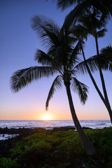 Fototapeta na wymiar Sunset over the coast of Kauai, Hawaii.