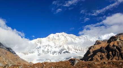 Snow-covered Mountain With Blue Sky, Cloud and Fog