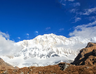 Snow-covered Mountain With Blue Sky, Cloud and Fog