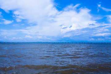 Sea landscape. blue sky and blue sea.
