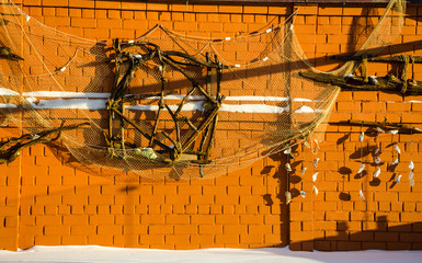 Installation made of wood on the street in winter.