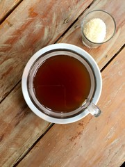 cup of tea on wooden table