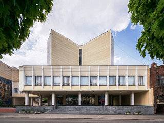 Armavir, Russia - April 27, 2019: Central Children's Library, Soviet modernism era brutalism building