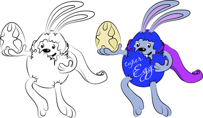 Easter Bunny in egg costume and holiday vector image in black and white and color