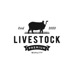 vintage sheep farm logo design, vector concept illustration
