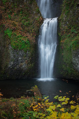 Multnomah Falls, Oregon, at the beginning of autumn season