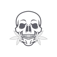 the skull biting the cannabis/marijuana vector illustration