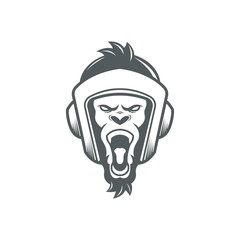 roar gorilla with boxing head guard vector illustration