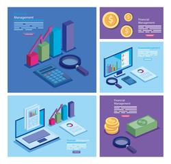 set poster of financial management with icons vector illustration design