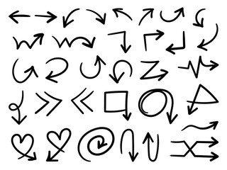 Hand drawn arrow vector icons set.
