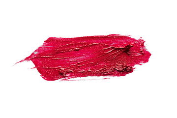 isolated red color smudge lipstick stroke texture on white background
