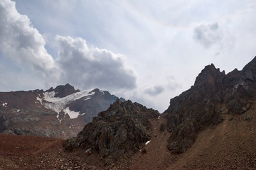 Landscape in Trans-Ili Alatau on a summer day.  Trans-Ili Alatau is a part of the Northern Tian Shan mountain system. Kazakhstan.