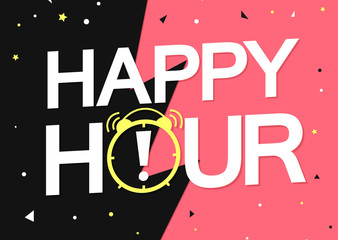 Happy Hour, poster design template, sale banner, vector illustration