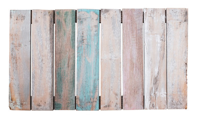 Vintage wooden panel with beautiful patterns. old weathered wooden plank painted in color. isolated on white with clipping path.