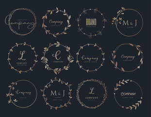 Vector floral border and logo design templates hand drawn style.vector illustration