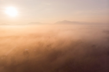 Fototapeta na wymiar fog covered mountain at sunrise
