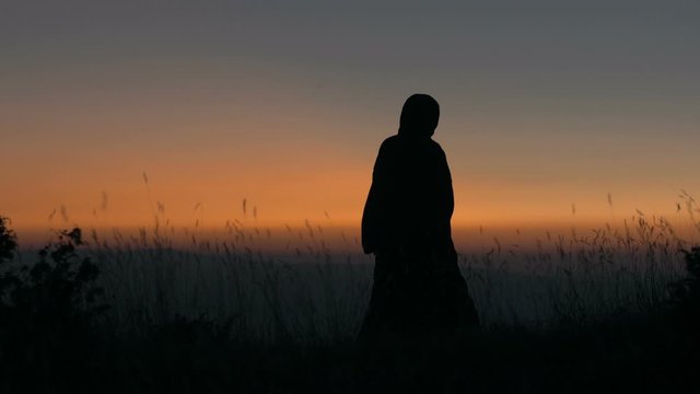 Medieval druid standing on mountain top