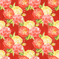 Seamless Roses Background. Watercolor vintage seamless pattern.