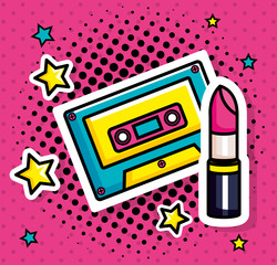 cassette music with lipstick pop art style icon