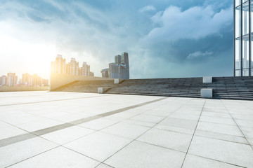 Empty square floor and city skyline with buildings in Chongqing at sunset,China.