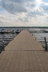 A very long boardwalk surrounded by the bay in Alexandria, Minnesota