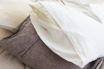 Obraz premium natural eco-friendly linen bed in the interior