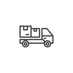 Parcel delivery truck line icon. linear style sign for mobile concept and web design. Cargo logistics truck with boxes outline vector icon. Symbol, logo illustration. Vector graphics