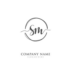 Handwritten initial letter S M SM for identity and logo. Vector logo template with handwriting and signature style.