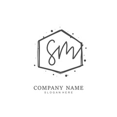 Handwritten initial letter S M SM for identity and logo. Vector logo template with handwriting and signature style.