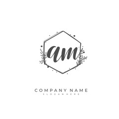 Handwritten initial letter A M AM for identity and logo. Vector logo template with handwriting and signature style.