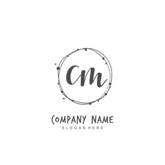 Handwritten initial letter C M CM for identity and logo. Vector logo template with handwriting and signature style.
