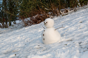 A picture of a snowman on snow-covered ground.     Burnaby Mountain  BC Canada