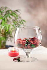 Dried flowers in a glass