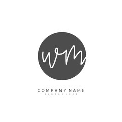 Handwritten initial letter W M WM for identity and logo. Vector logo template with handwriting and signature style.