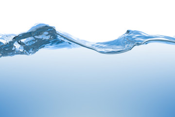 	 Water splash. Aqua flowing in waves and creating bubbles. Drops on the water surface feel fresh...