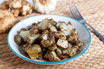 Homemade Roasted Jerusalem Artichoke with Garlic.