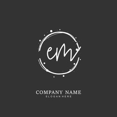 Handwritten initial letter E M EM for identity and logo. Vector logo template with handwriting and signature style.