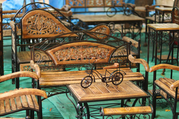 Vintage Bicycle made of Wood And Metal And Wooden Furniture