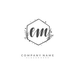 Handwritten initial letter E M EM for identity and logo. Vector logo template with handwriting and signature style.