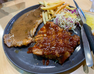 Steak meat on a plate food black restaurant