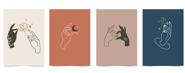 Collection of chic background set with hand,crystal,moon,star,heart.Editable vector illustration for website, invitation,postcard and sticker