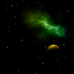 Planets in a space against stars. 3D rendering.
