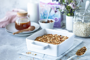 Cooking Homemade granola. Selective focus