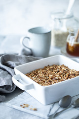 Cooking Homemade granola. Selective focus